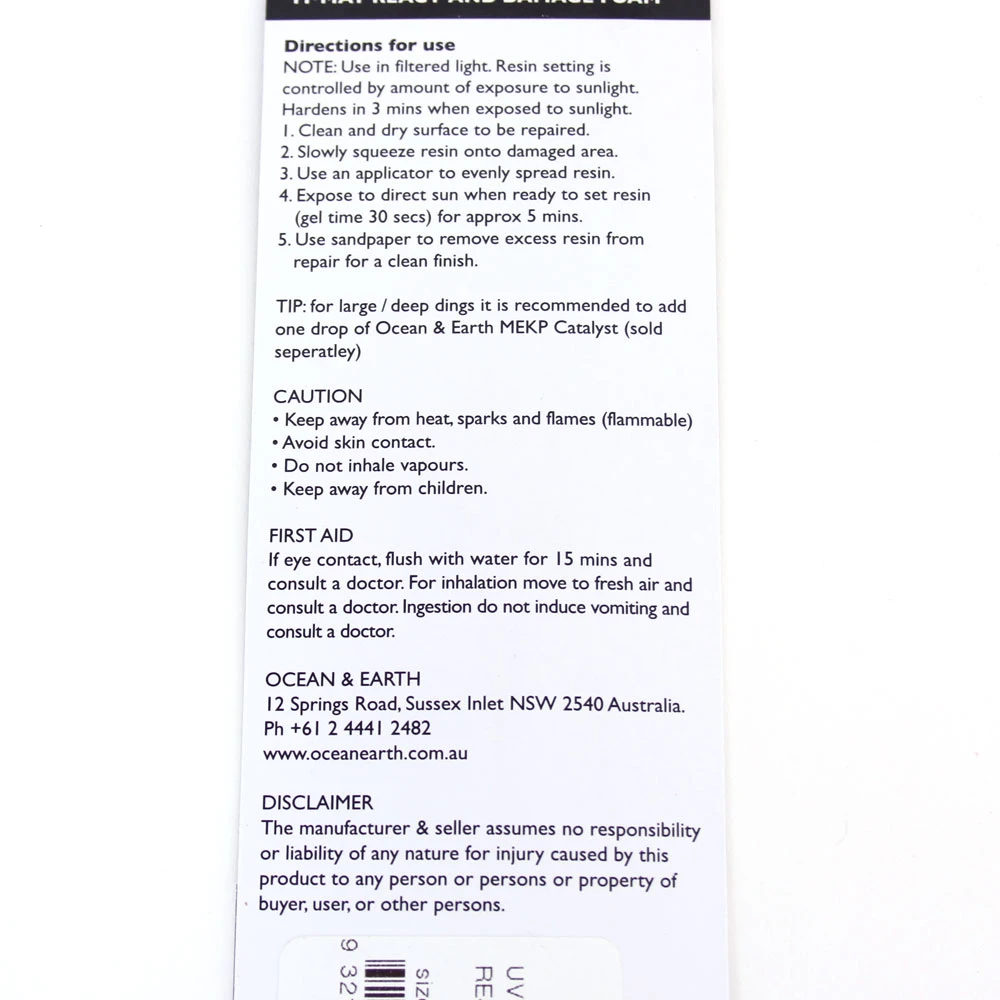 KIT REPARATION OCEAN AND EARTH UV SOLARCURE RESIN - POLYESTER 28G 1 KIT REPARATION OCEAN AND EARTH UV SOLARCURE RESIN - POLYESTER 28G