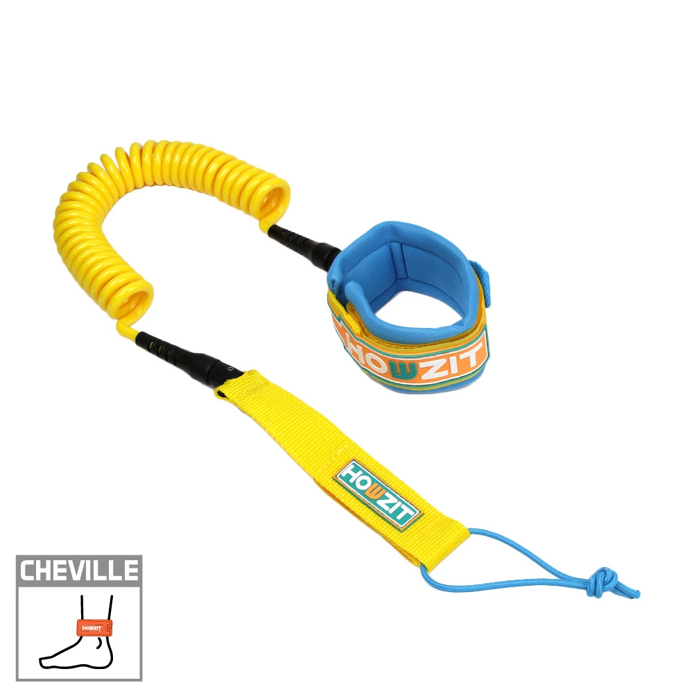 LEASH DE SUP HOWZIT COIL JAUNE/BLEU – Image 5